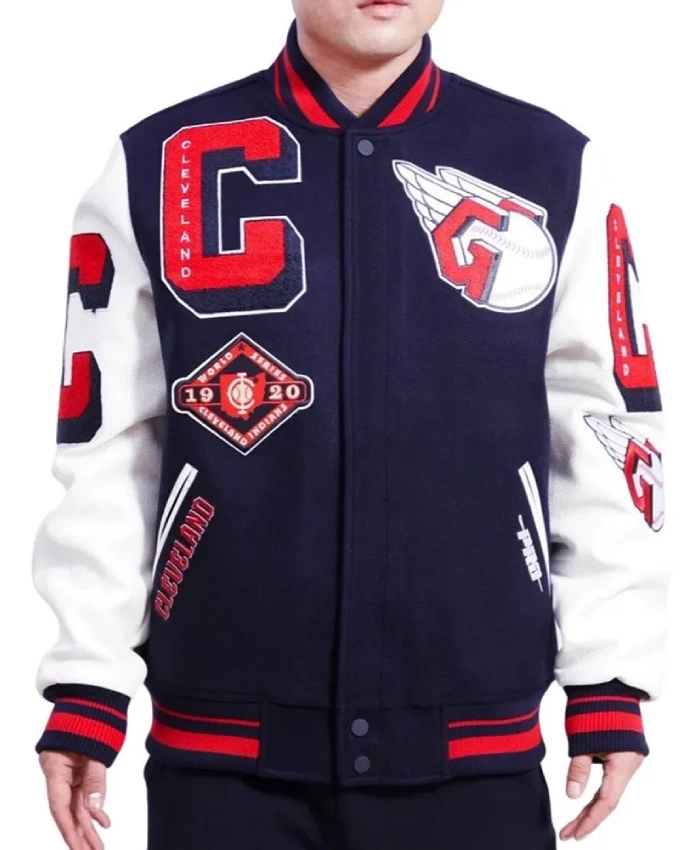 Mash Up Logo Cleveland Guardians Varsity Navy Jacket