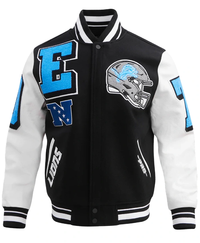 Mashup Detroit Lions Rib Wool And Leather Sleeves Varsity Jacket