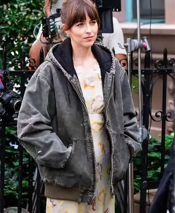Materialists 2025 Dakota Johnson Grey Hooded Jacket