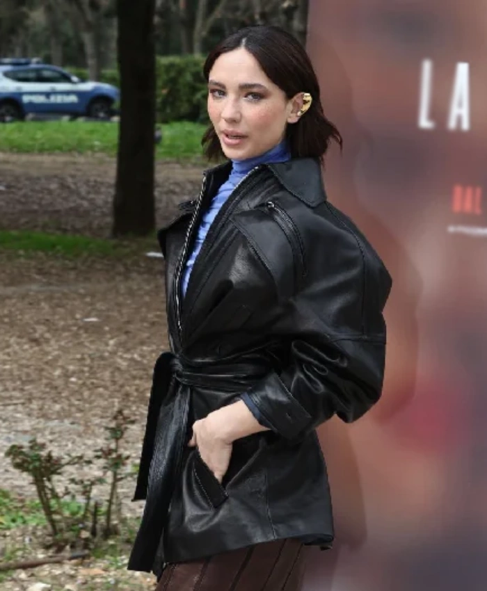 Matilda De Angelis Black Leather Jacket - Image 3
