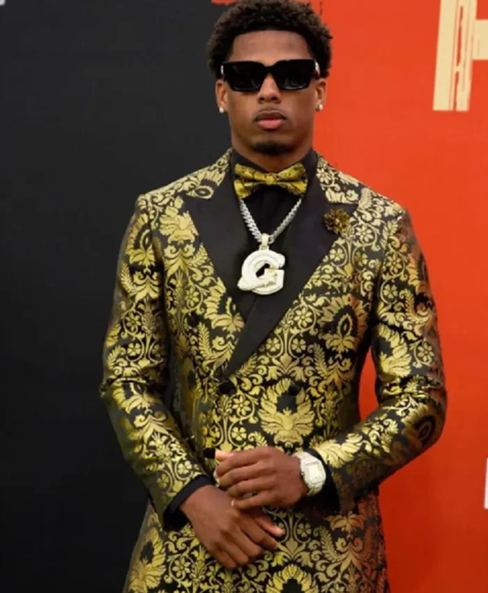 Matthew Golden 2025 NFL Draft Red Carpet Black And Golden Suit