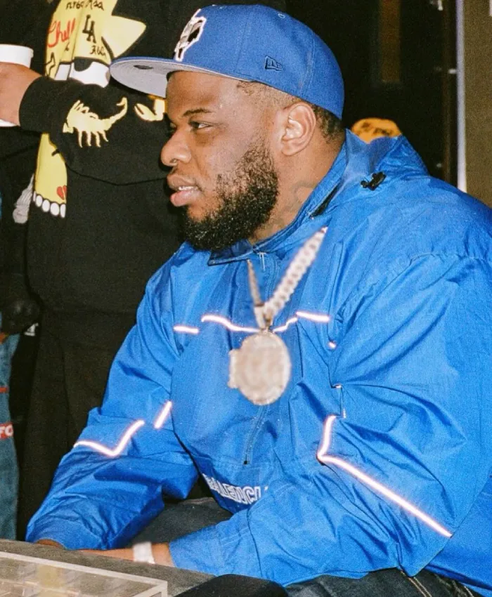 Maxo Kream 2026 Balenciaga Blue Hooded Windbreaker Jacket