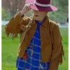 Melissa Peterson Finding Mr Christmas S02 Fringe Brown Cropped Suede Jacket