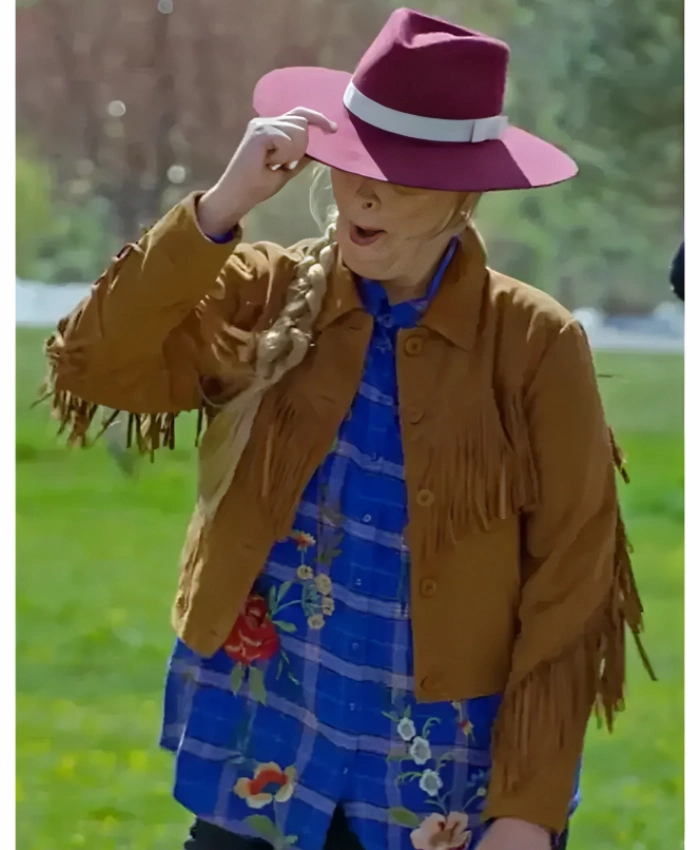 Melissa Peterson Finding Mr Christmas S02 Fringe Brown Cropped Suede Jacket