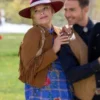 Melissa Peterson Finding Mr Christmas S02 Fringe Cropped Suede Jacket