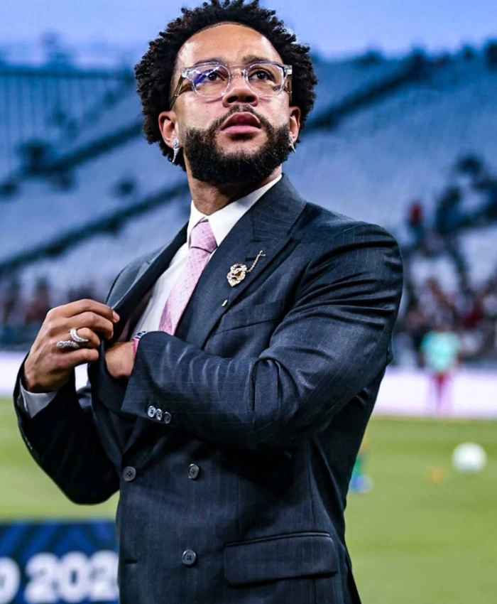Memphis Depay Chrome Hearts Navy Suit - Image 2