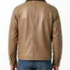 Men Beige Leather Barn Jacket with Raglan Sleeves