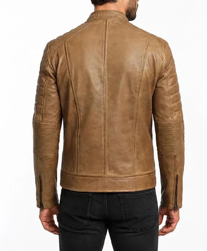 Men Camel Biker Style Leather Jacket