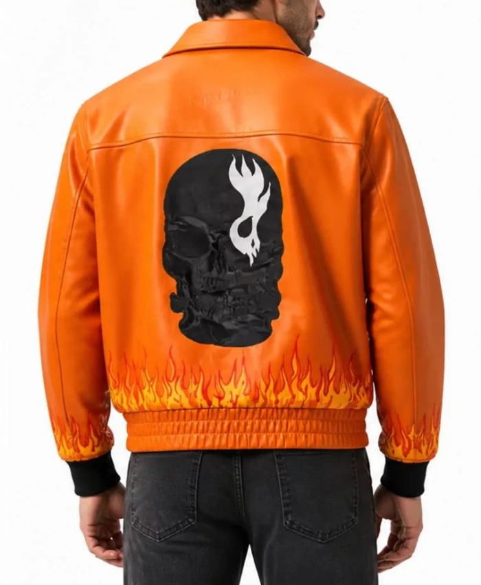Men Flame Skull Leather Jacket