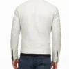 Men Off White Biker Style Leather Jacket - Mandarin Collar