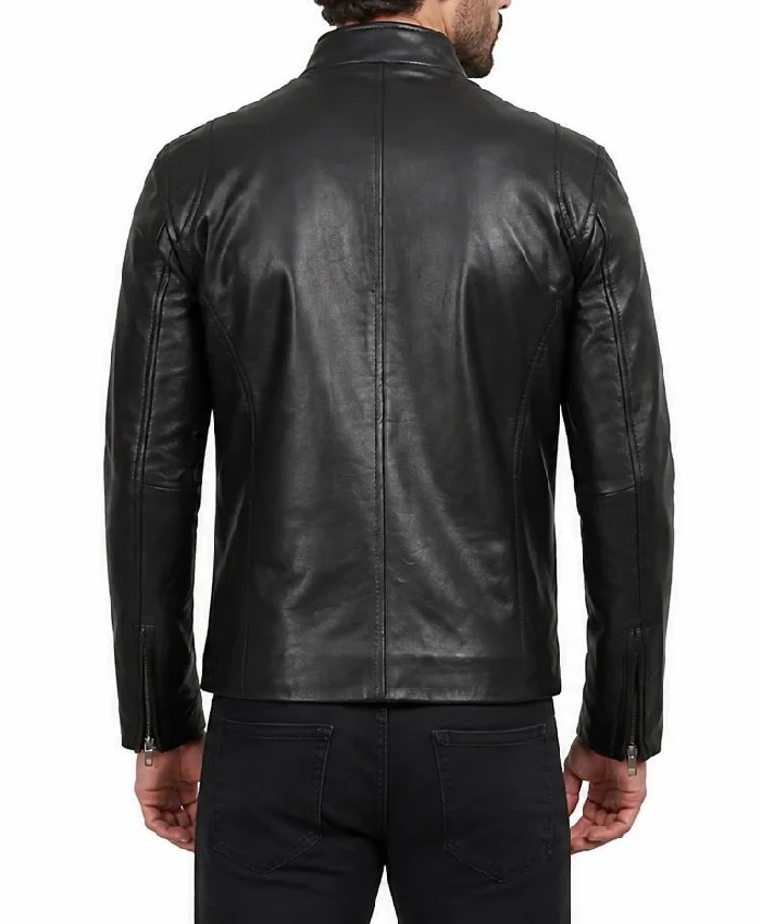 Men Real Leather Black Biker Style Jacket