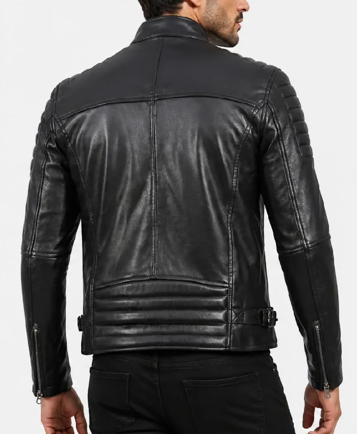 Men Real Leather Black Biker Style Jacket