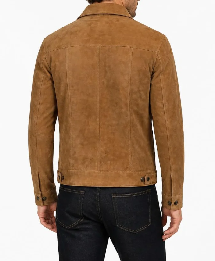 Men Real Suede Tan Trucker Jacket