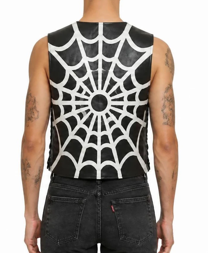 Men Supreme x Vanson Spider Web Leather Black Vest