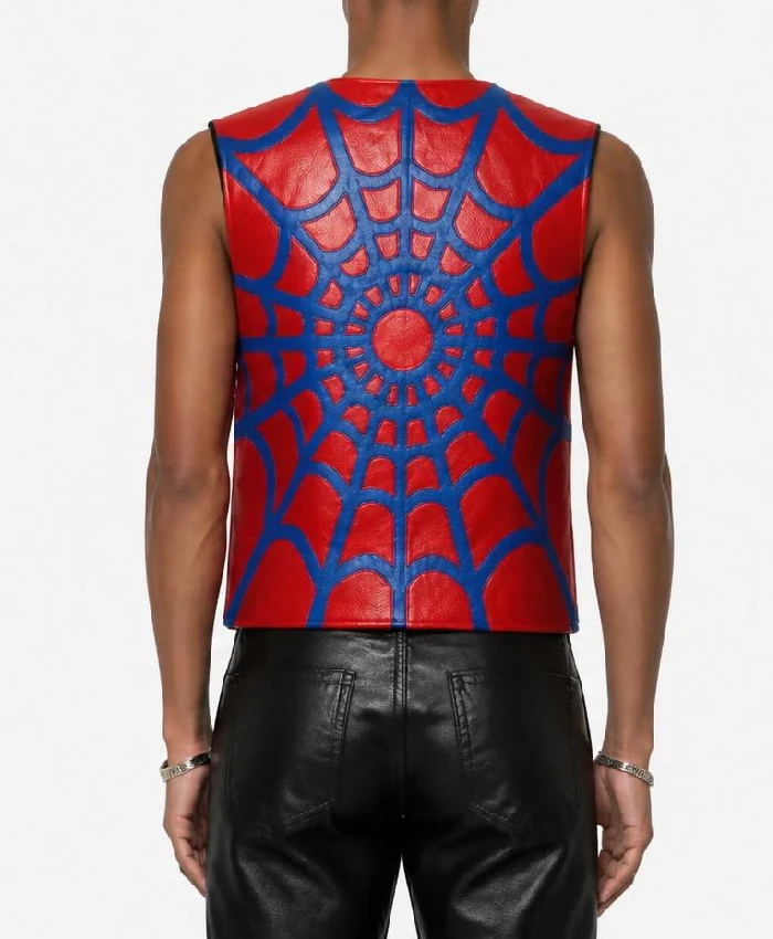 Men Supreme x Vanson Spider Web Leather Red Vest
