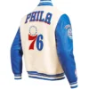 Men And Women Retro Classic Philadelphia 76ers Cream Varsity Jacket