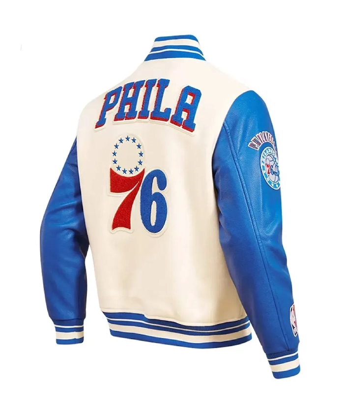 Men And Women Retro Classic Philadelphia 76ers Cream Varsity Jacket