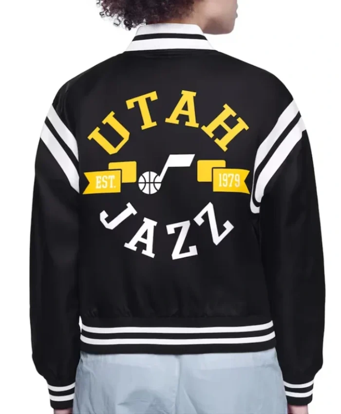 Men And Women Utah Jazz Printed Logo Black Varsity Satin Jacket
