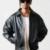 Mens 90s Oversized Black Leather Jacket