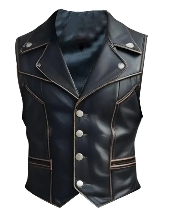 Mens Biker Black Leather Vest