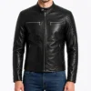 Mens Biker Cafe Racer Slimfit Leather Jacket in Black