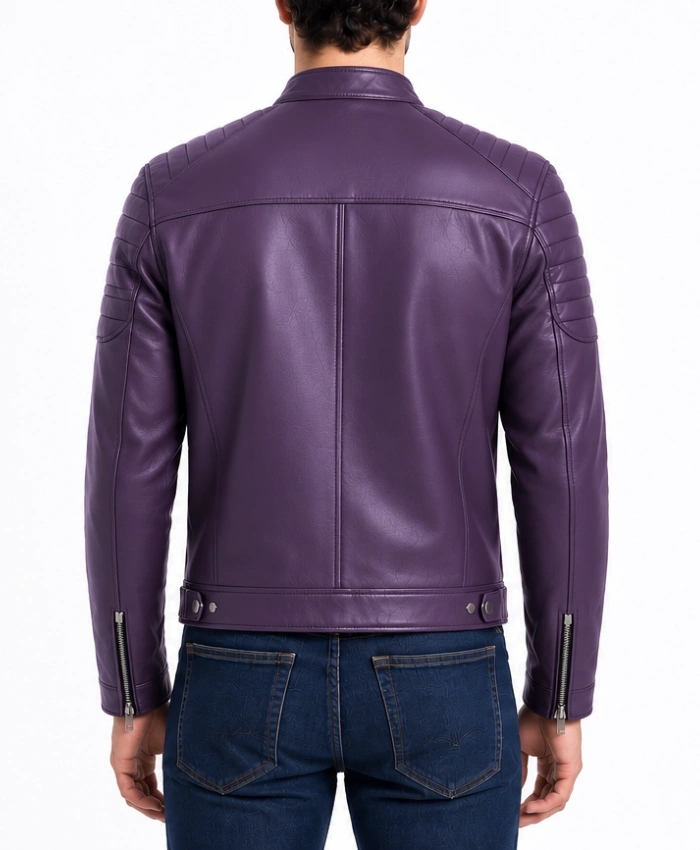 Mens Biker Cafe Racer Slimfit Purple Leather Jacket