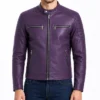Mens Biker Cafe Racer Slimfit Leather Jacket In Purple
