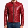 Mens Biker Cafe Racer Slimfit Leather Jacket for red