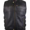 Mens Biker Motorcycle Black Leather Vest