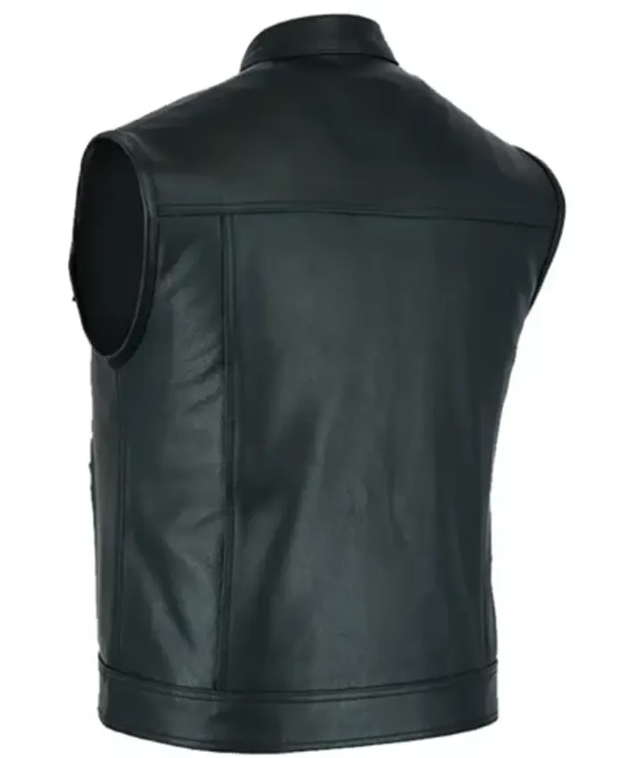 Mens Black Biker Moto Leather Vest