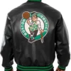 Mens Black Boston Celtics Leather Full Snap Jacket