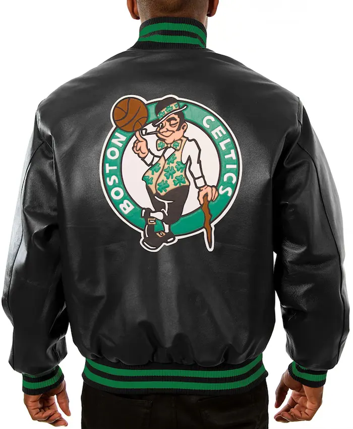 Mens Black Boston Celtics Leather Full Snap Jacket
