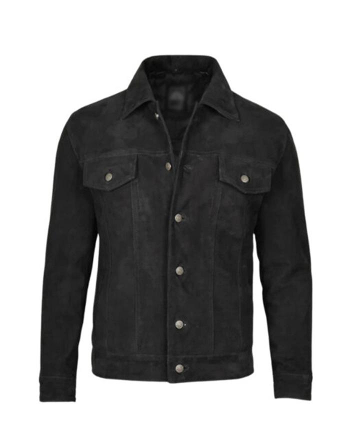 Mens Black Classic Suede Trucker Jacket
