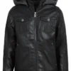 Mens Black Leather Biker Hooded Jacket
