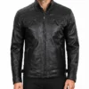 Mens Black Leather Biker Style Jacket