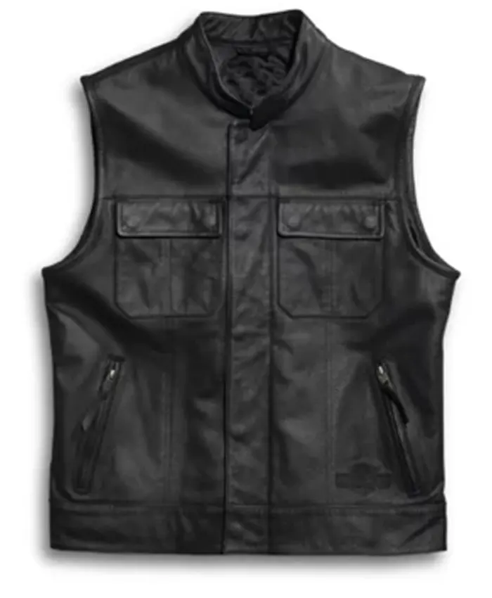 Mens Black Leather Foster Vest