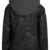 Mens Black Leather Hooded Biker Jacket