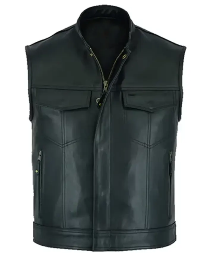 Mens Black Moto Biker Leather Vest
