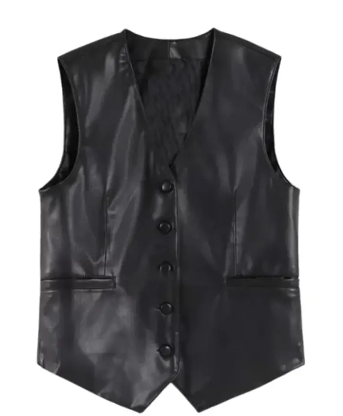 Mens Black PU Leather Vest