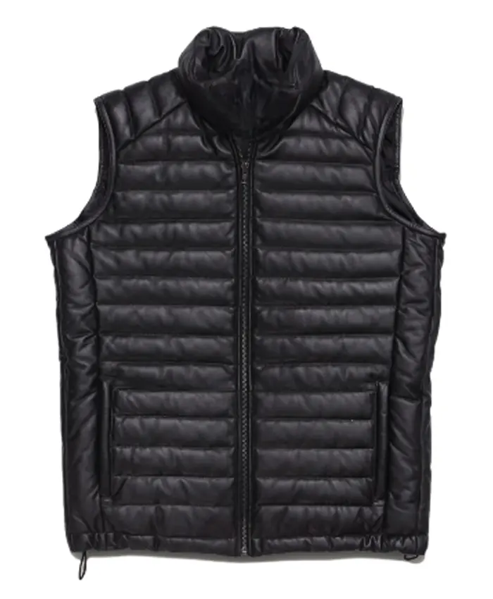 Mens Black Quilted Puffer Leather Vest