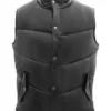 Mens Black Real Leather Puffer Vest