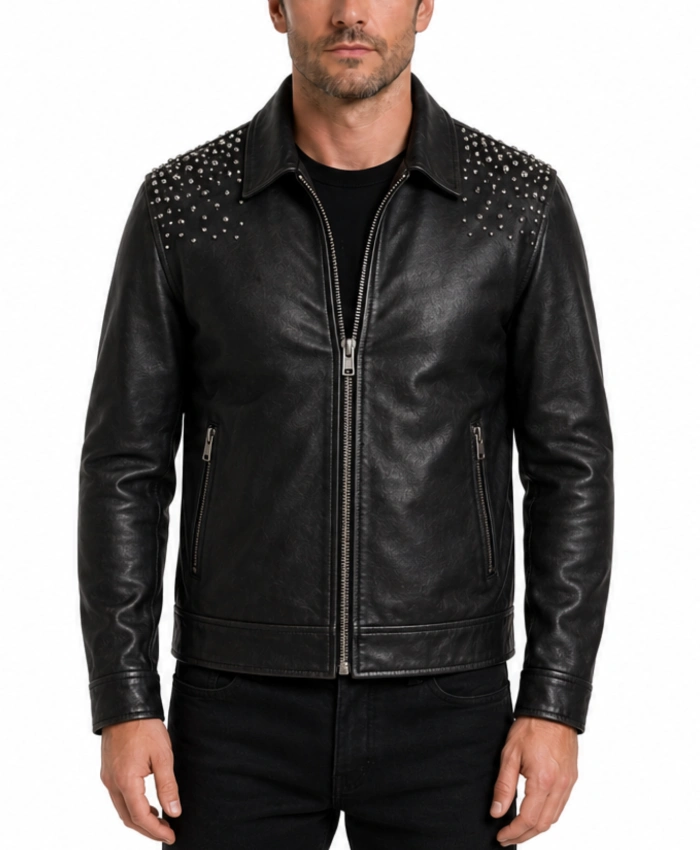 Mens Black Leather Studded Jacket