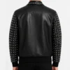 Black Studded Sleeves Bomber Mens Leather Jacket