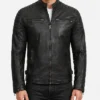 Mens Black Washed Maroon Tone Cafe Racer Leather Jacket