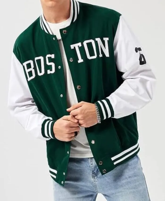 Mens Bomber White And Green Celtics Jacket