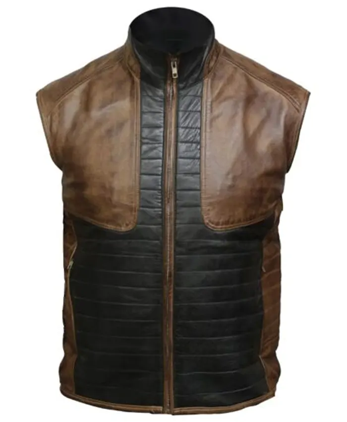 Mens Brown And Black Leather Vest