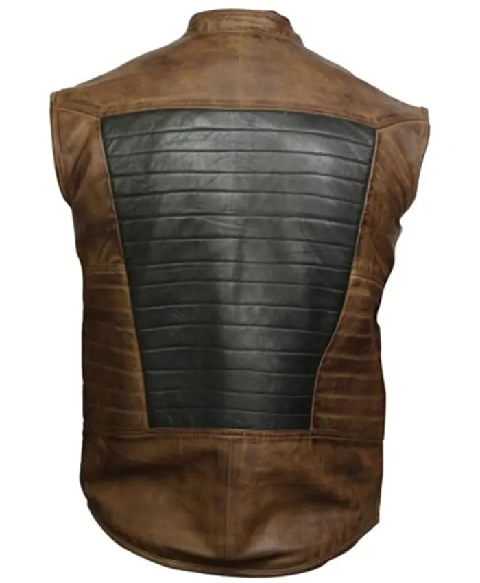 Mens Brown And Leather Black Vest
