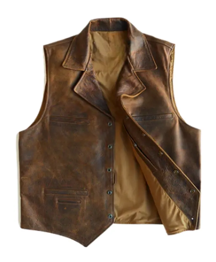 Mens Brown Cowboy Sheepskin Leather Vest