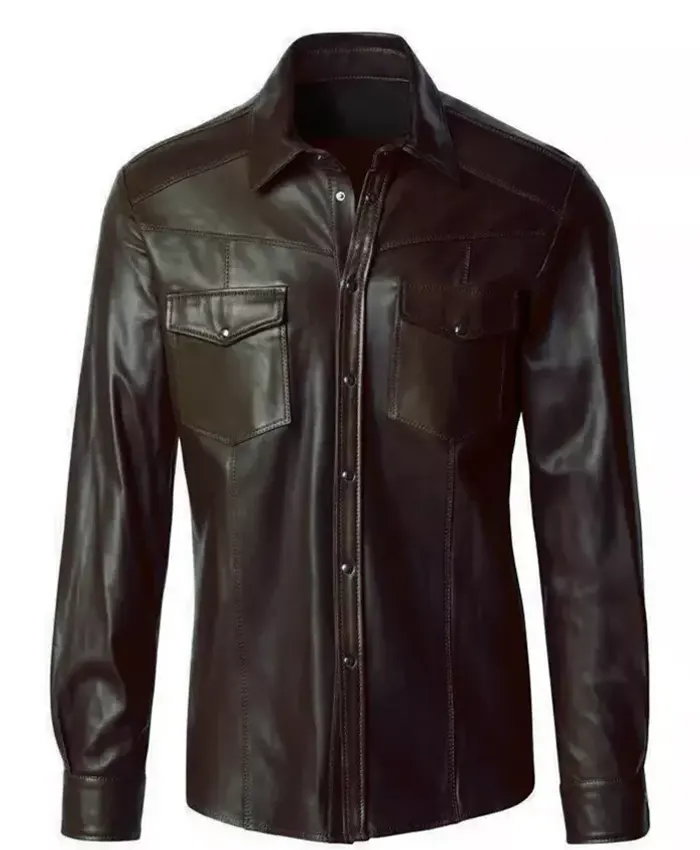 Mens Button Down Classic Leather Shirt