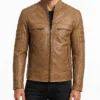 Mens Camel Biker Style Leather Jacket